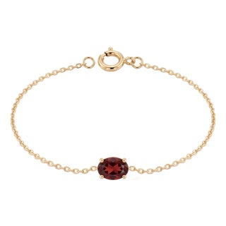 Natural Garnet East West Bracelet | Delicate Gold Chain Bracelet | Dainty January Birthstone Jewelry For Sale