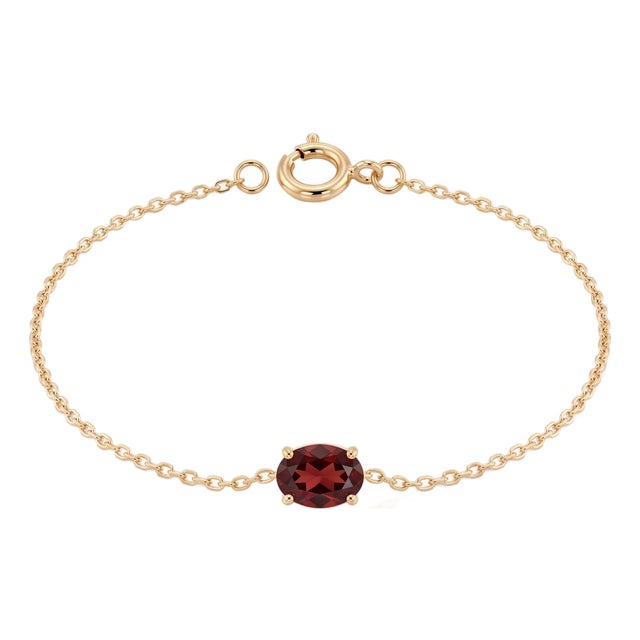 Natural Garnet East West Bracelet | Delicate Gold Chain Bracelet | Dainty January Birthstone Jewelry For Sale