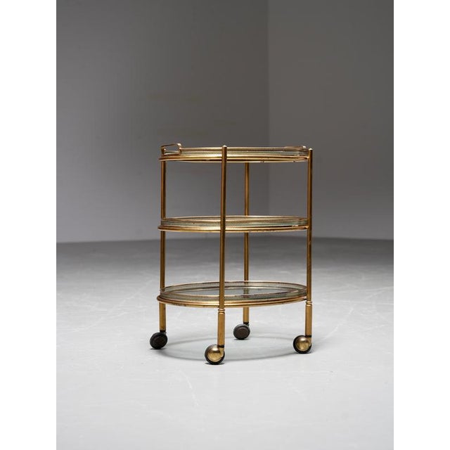 Bar Cart in Brass and Glass from Maison Jansen, France, 1960s For Sale - Image 3 of 11