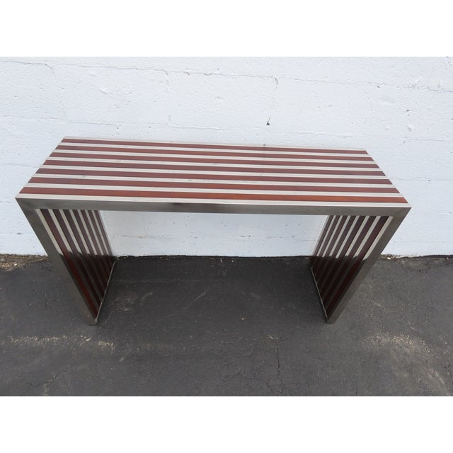 Mid Century Modern Two Tone Chrome and Wood Narrow Console Library Table 6404 For Sale - Image 16 of 16