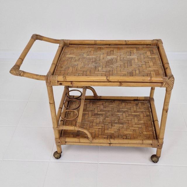 Mid-Century Italian Trolley in Bamboo and Rattan, 1970s For Sale - Image 6 of 16