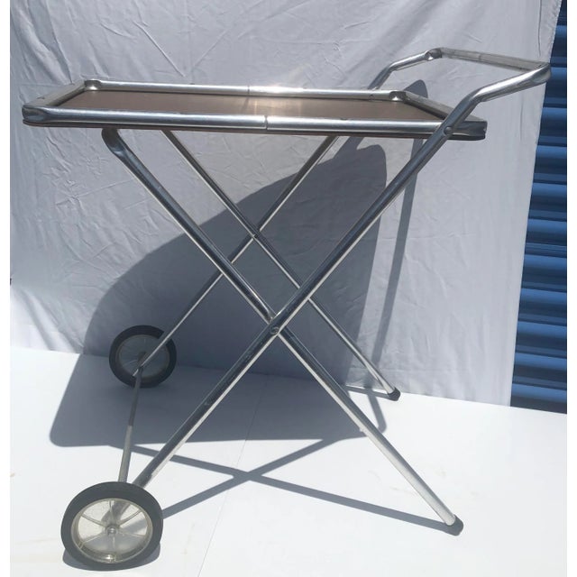 Silver 1950s Aluminum Folding Bar Cart For Sale - Image 8 of 8