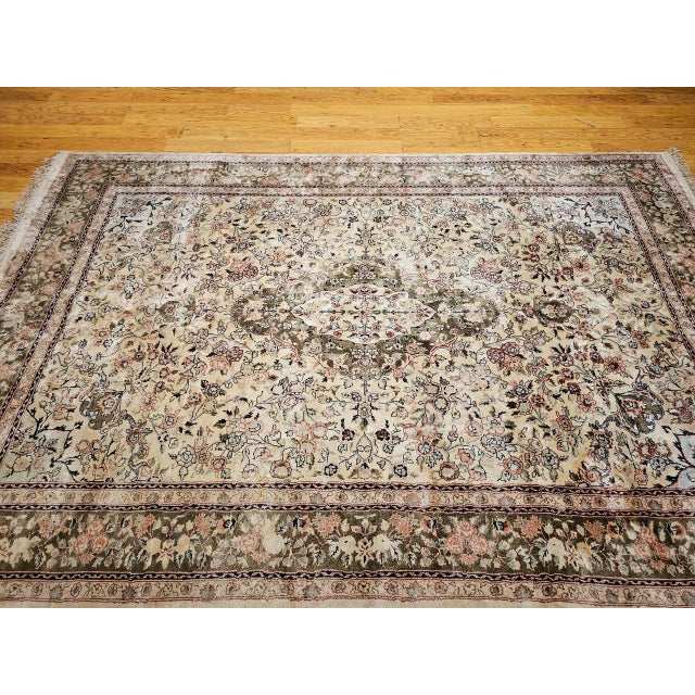 Vintage Indian Silk Rug, Hand-Knotted, Floral Medallion Design, 6' x 9' For Sale - Image 12 of 18