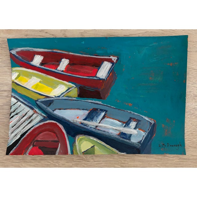 Impressionist “Five Paddle Boats” Original Acrylic Painting by Linda McDonough For Sale - Image 3 of 10