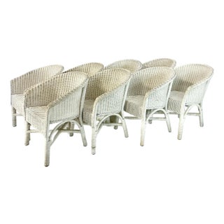 1980s Vintage Boho Chic Coastal Palecek Wicker Dining Chairs - Set of 8 For Sale