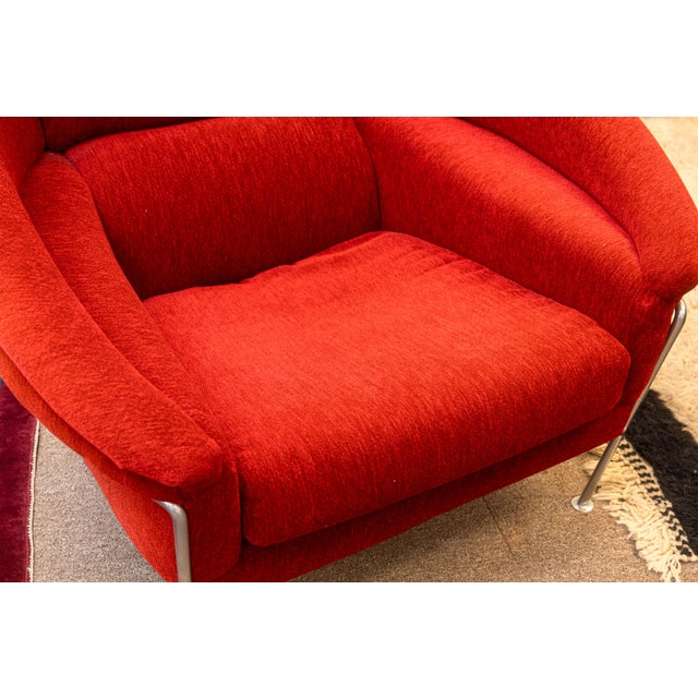 Vintage Milo Baughman Thayer Coggin Boldido Red Fabric Lounge Chair and Ottoman For Sale - Image 12 of 12