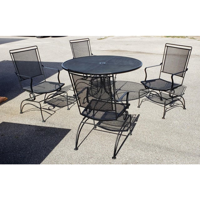 Metal Vintage Woodard Style Wrought Iron Table With 4 Matching Chairs For Sale - Image 7 of 12