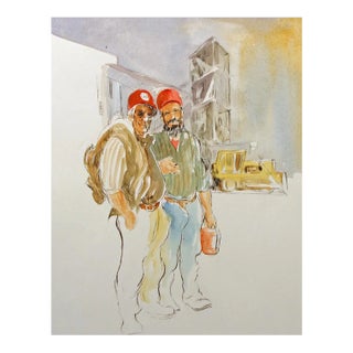 William Papas "Coal Miners, West Virginia" Hand Colored Etching Art For Sale