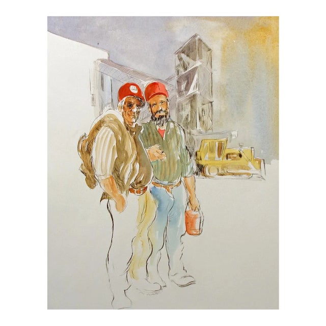 William Papas "Coal Miners, West Virginia" Hand Colored Etching Art For Sale
