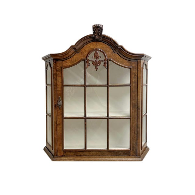 Walnut Veneer Wall Display Cabinet with Ornament and White Shelves, 1960s For Sale - Image 3 of 11