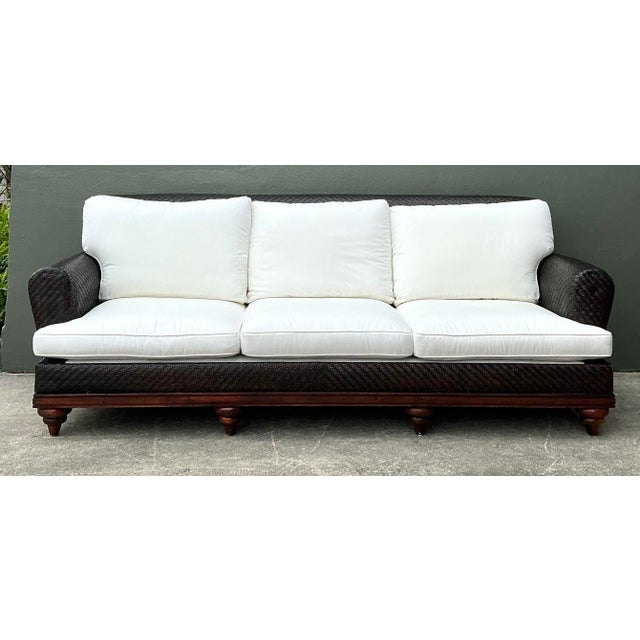 Vintage Woven Rattan Three Seat Sofa For Sale - Image 10 of 12