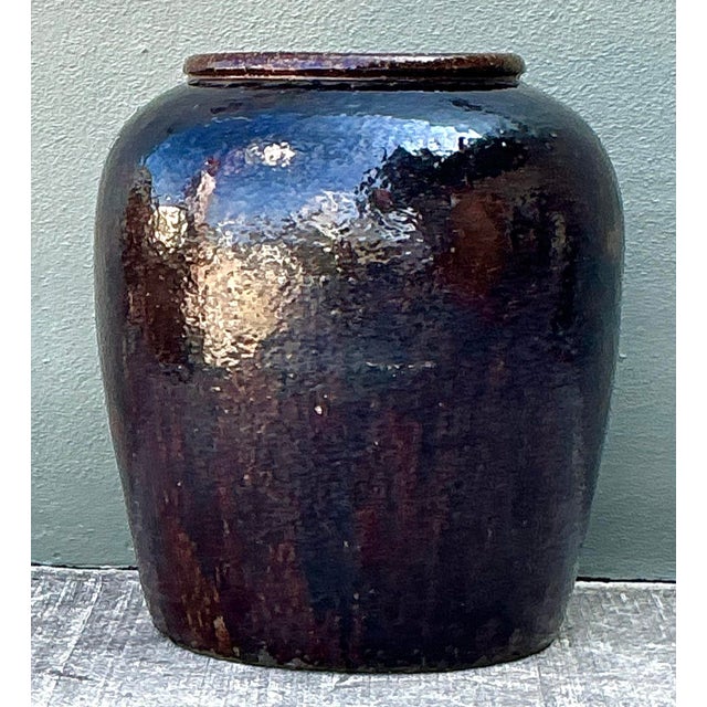 Ceramic Vintage Glazed Ceramic Martaban Urn For Sale - Image 7 of 12