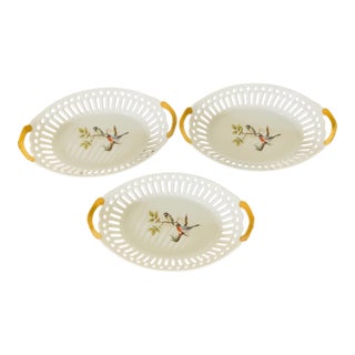 1980s Drexel Burnham Lambert Fine Porcelain Reticulated Boats With Birds - 3pcs For Sale