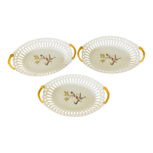 1980s Drexel Burnham Lambert Fine Porcelain Reticulated Boats With Birds - 3pcs