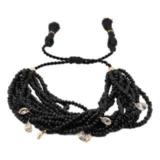 Crystal & Diamond Multi Strand Black Adjustable Bracelet For Sale