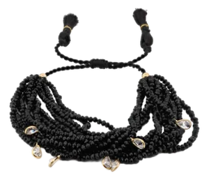 Crystal & Diamond Multi Strand Black Adjustable Bracelet