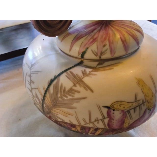 Antique German Porcelain Footed Vase With the Mark of Rudolstadt and Straus, Handpainted Cockatoos For Sale - Image 9 of 17
