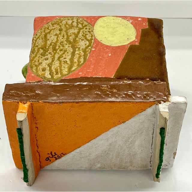 Signed “Gill” (2012) Sculptural Ceramic Vessel / Planter Polychrome Slab Built Studio Art John Gill For Sale - Image 4 of 13
