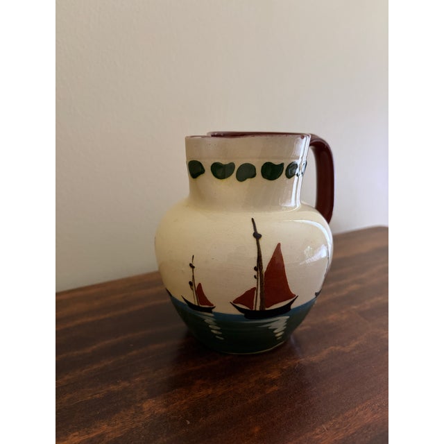 Late 19th Century English Torquay Motto Pitcher With Sailboats, Devon Earthenware Pottery For Sale In South Bend - Image 6 of 10