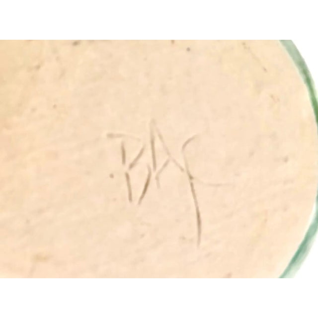 Vintage Sage Green Studio Ceramic Bowl With Botanical Print - Artist Signed For Sale - Image 4 of 5