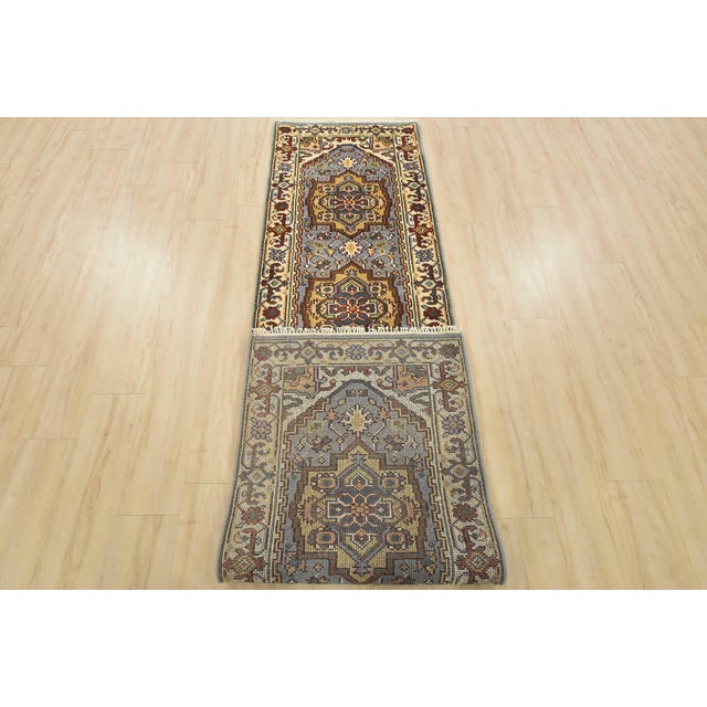 Heriz Runner 2’6” X 9’9” Blue Wool Tribal Hand-Knotted Oriental Carpet For Sale - Image 11 of 12