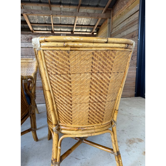 1990s Set of Four Vintage Rustic Rattan Dining Armchairs by Henry Link With Original Cushions For Sale - Image 5 of 12