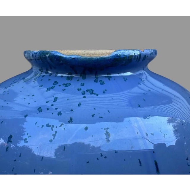 Ceramic Vintage Fulper 3 Handled Bulbous Blue 6.25" Art Pottery Vase For Sale - Image 7 of 9