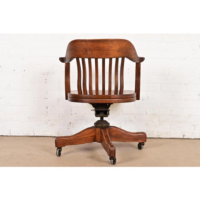 Arts & Crafts Solid Walnut Executive Swivel Desk Chair by Johnson Chair Co. For Sale - Image 10 of 12