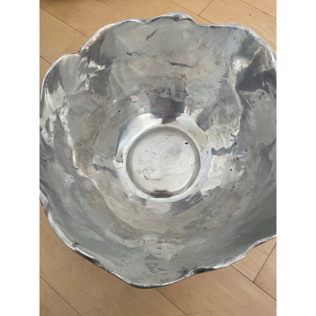 Large Mexican Pewter Cabbage Ware Leaf Serving Bowl For Sale - Image 10 of 11