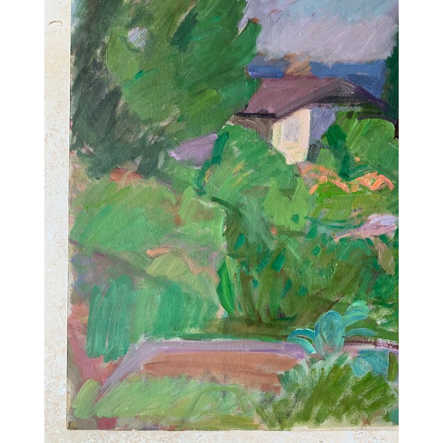 Paper 1970s Oil on Cardboard Summer Garden Landscape by Swiss Artist Kaspar Ilg For Sale - Image 7 of 10