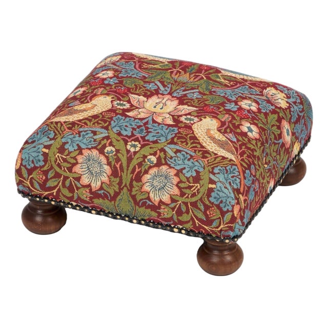 Strawberry Thief Red Tapestry Footstool For Sale