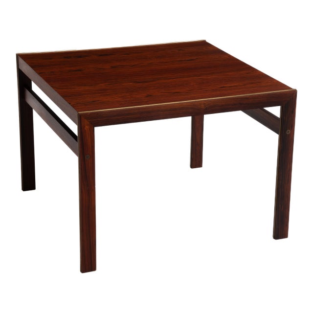 Mid Century CFC Silkeborg Danish Rosewood Square End Table Brass Trim For Sale
