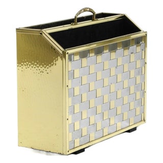 Hollywood Regency Newspaper Rack in Brass and Wood, 1980s For Sale