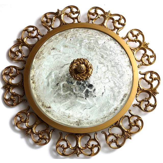 Brass and Frosted Glass 3-Light Ceiling Lamp from Kaiser-Leuchten, 1940s For Sale - Image 14 of 14