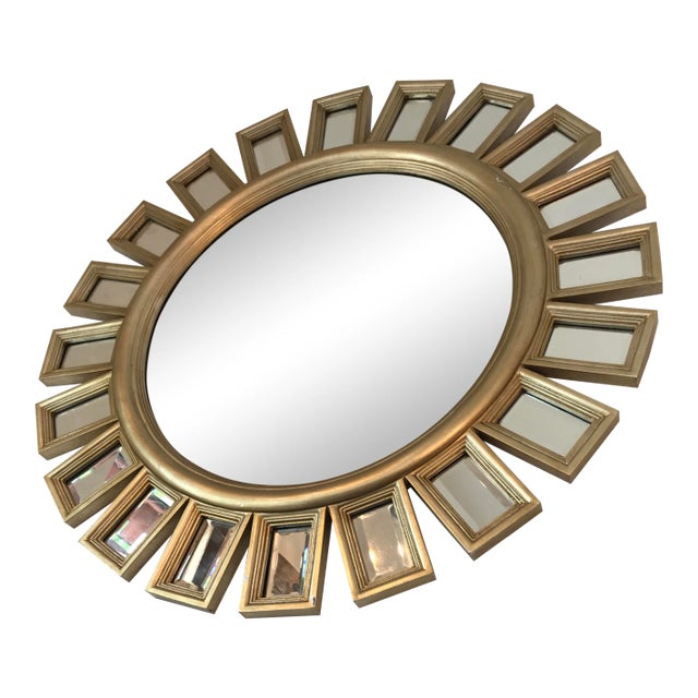 Vintage Sunburst Wall Decor Gilt Wood Mirror For Sale