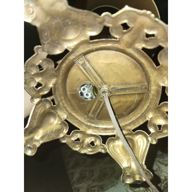 Metal ​Pair of Vintage 1967 Hollywood Regency Pressed Glass & Ornate Brass Table Lamps For Sale - Image 7 of 9