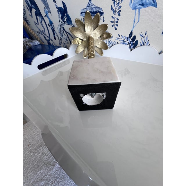 Gold Brass Metal Palm Tree Alabaster Marble Block Sculpture For Sale In Miami - Image 6 of 6