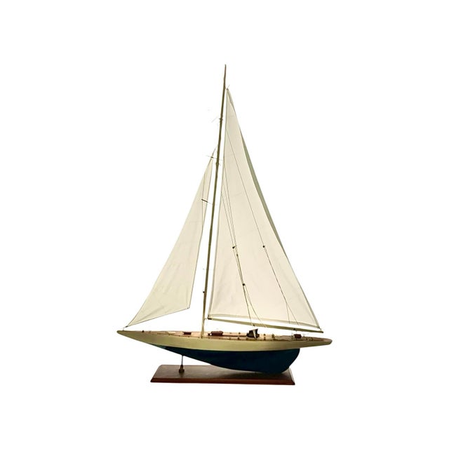 Late 20th Century Sailboat Model Large Yacht Rainbow 1934 Replica Vintage Office Nautical Coastal Decor For Sale - Image 4 of 8