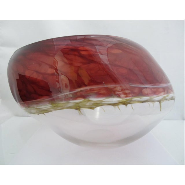 Tim Chilina Large Marbled Red Oregon Pacific Nw Art Glass Vase Bowl For Sale - Image 15 of 18