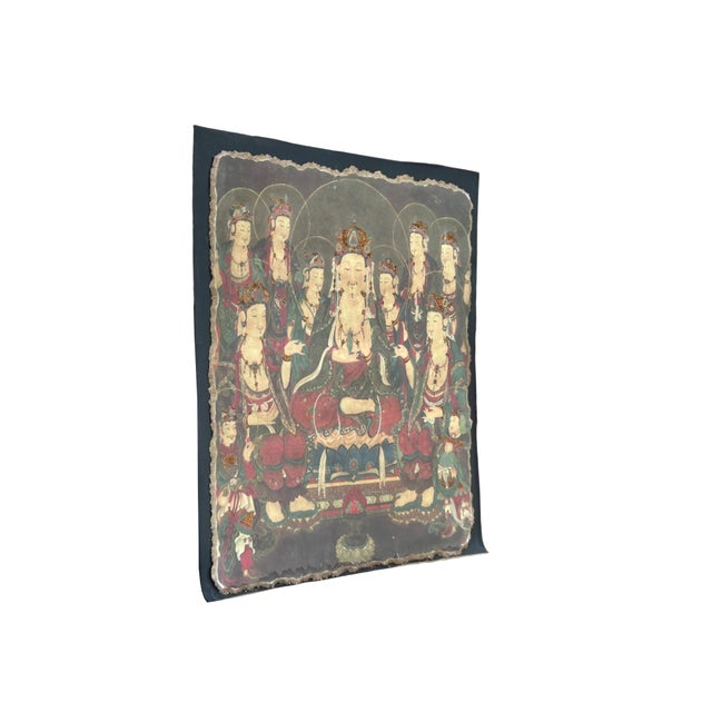 Asian Oriental Tong Dynasty Style Bodhisattva Painting on Paper Mache Wall Art For Sale - Image 3 of 12