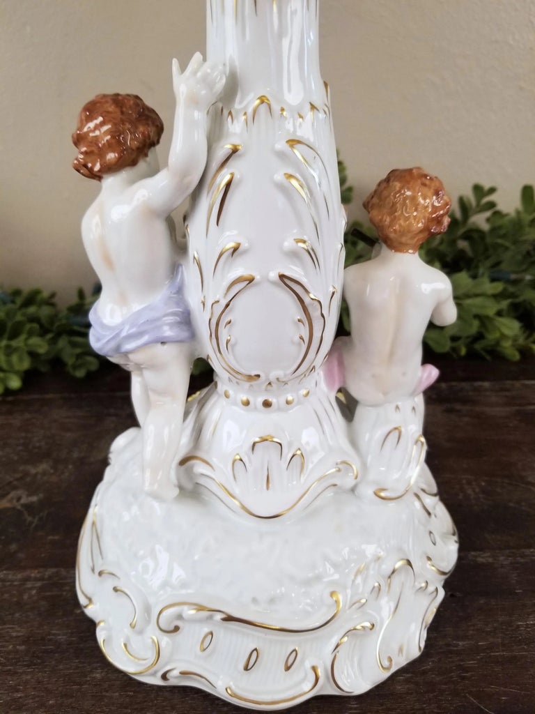 Vintage Von Schierholz Porcelain Candelabra Cherub Putti