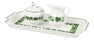 Porcelain Vine-Leaf Pattern Tray with Cream Jug and Sugar Bowl from Meissen, Set of 3