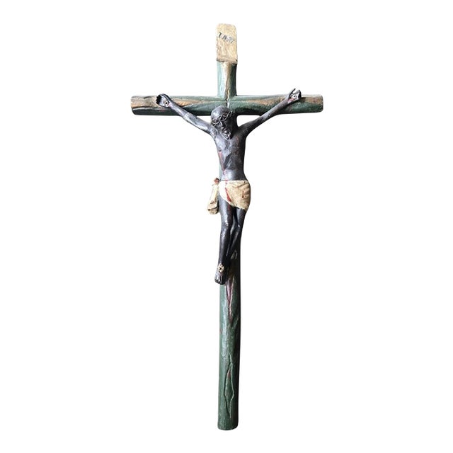 19thc Latin American Santo of Jesus on the Cross Wall Mount For Sale