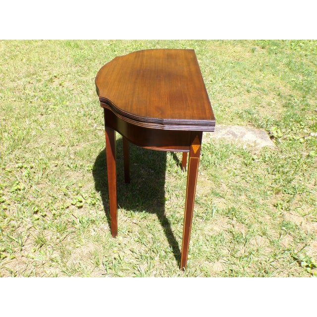 Antique Federal Style Inlaid Mahogany Game Card Table Demilune Console Table For Sale In Boston - Image 6 of 13