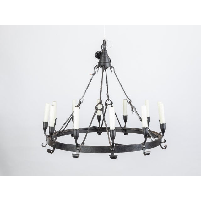 1900s Spanish Colonial 12-Light Iron Chandelier with Ring and Dark Patina For Sale - Image 10 of 12