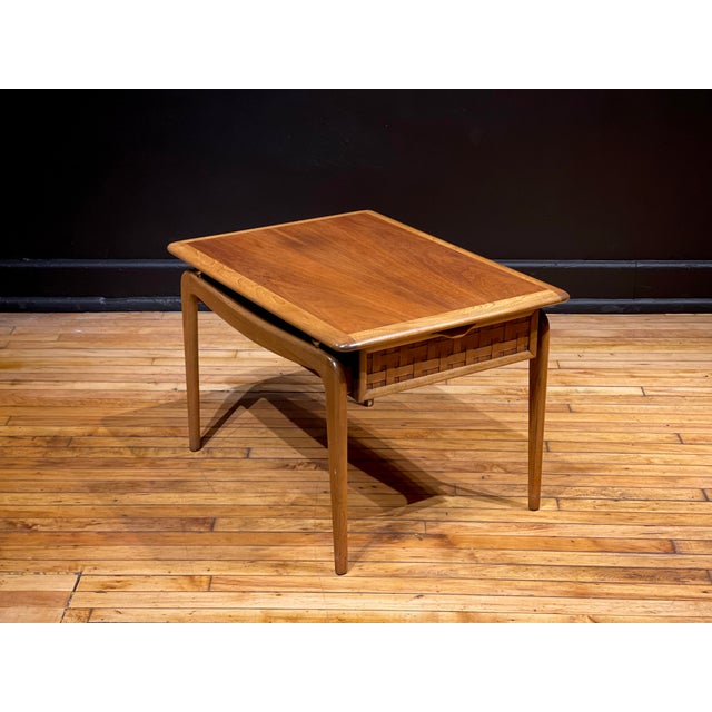 Mid Century Modern Lane Perception End Table With Woven Drawer Front
