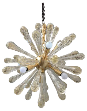 Murano Glass Sputnik Chandelier with Gold Air Drops Brushled Metal Frame from Simoeng