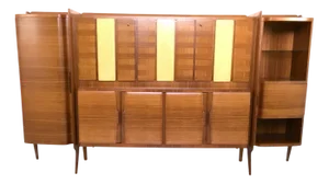 Large Wooden Cabinet with Parchment Panels by Gio Ponti, Italy