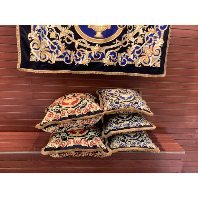 Versace 1990s Vintage Lion and Urn Versace Velvet Pillows - Set of 4 For Sale - Image 4 of 12