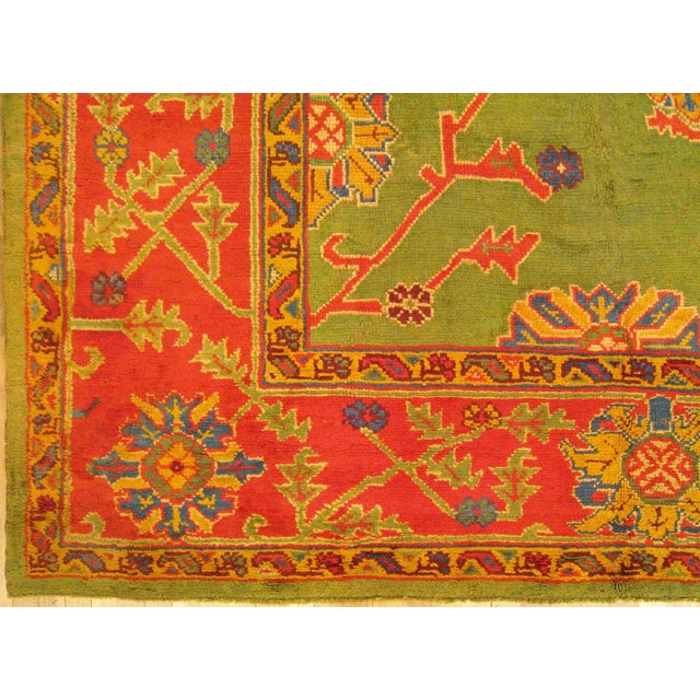 Red Bright Green Antique Square Turkish Oushak Rug - 12' x 12'6" For Sale - Image 8 of 9